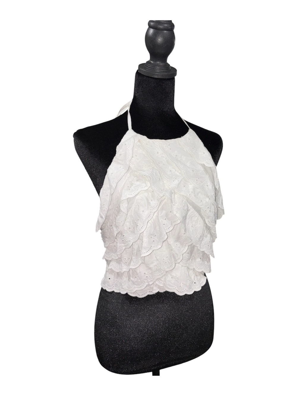 339. Zara NWT Women’s White Eyelet Ruffle Halter Crop Top Size M